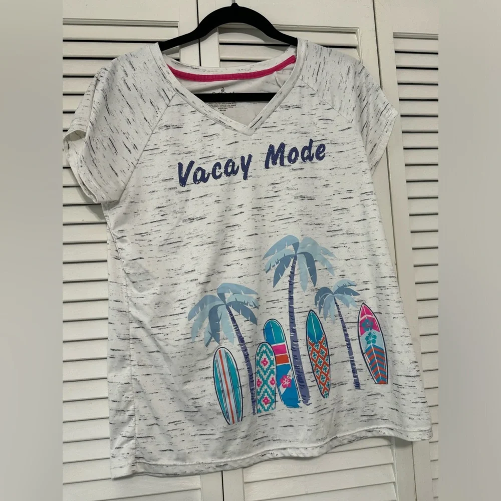 Vacay Mode Kids Shirt - White and Blue - Picture 1 of 4